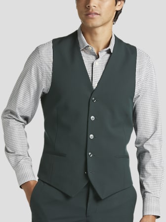 slim fit dress slacks Dark Green Sleeveless Suit Vest | Black Pockets Accents main image 1