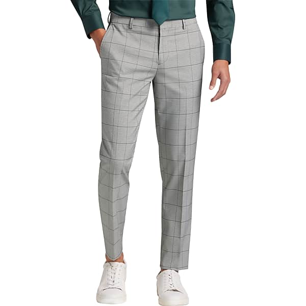 Egara Skinny Fit Men's Suit Separates Pants Black/White Plaid - Size: 29W x 32L