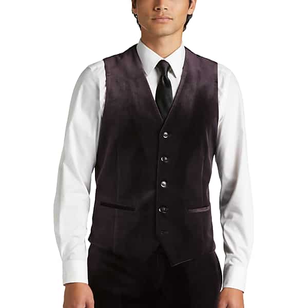Egara Skinny Fit Corduroy Men's Suit Separates Vest Purple Corduroy - Size: Small