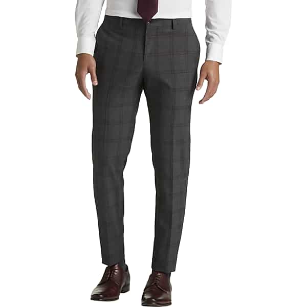 Egara Skinny Fit Plaid Men's Suit Separates Pants Dark Gray Plaid - Size: 36W x 32L