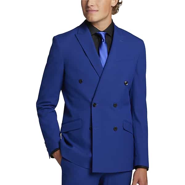 Egara Skinny Fit Double Breasted Peak Lapel Men's Suit Separates Jacket Cobalt - Size: 40 Regular
