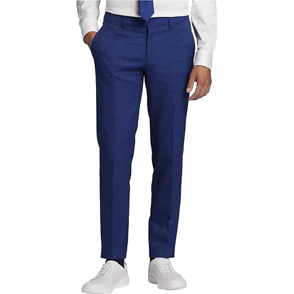 Egara Men's Suit Separates Skinny Fit Pants Cobalt Plaid - Size: 38W x 32L