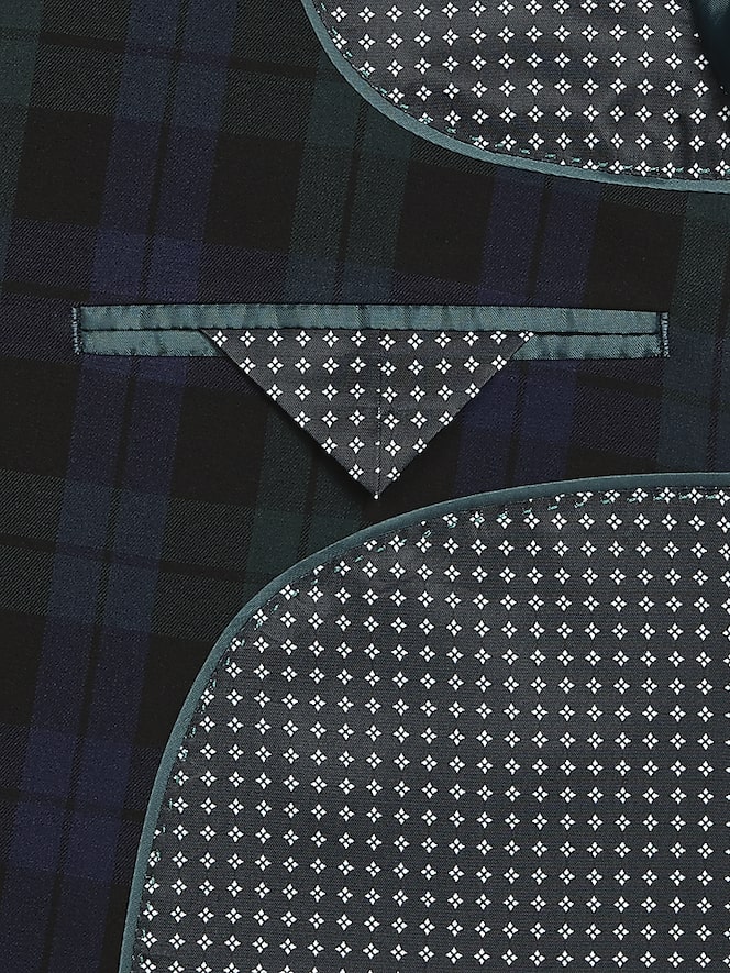 Egara Skinny Fit Peak Lapel Suit Jacket, Green/Blue Tartan Plaid - Image 3 of 4
