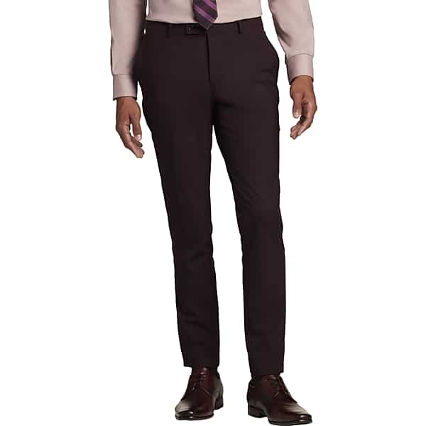 Egara Skinny Fit Men's Suit Separates Pants Burgundy - Size: 38W x 32L