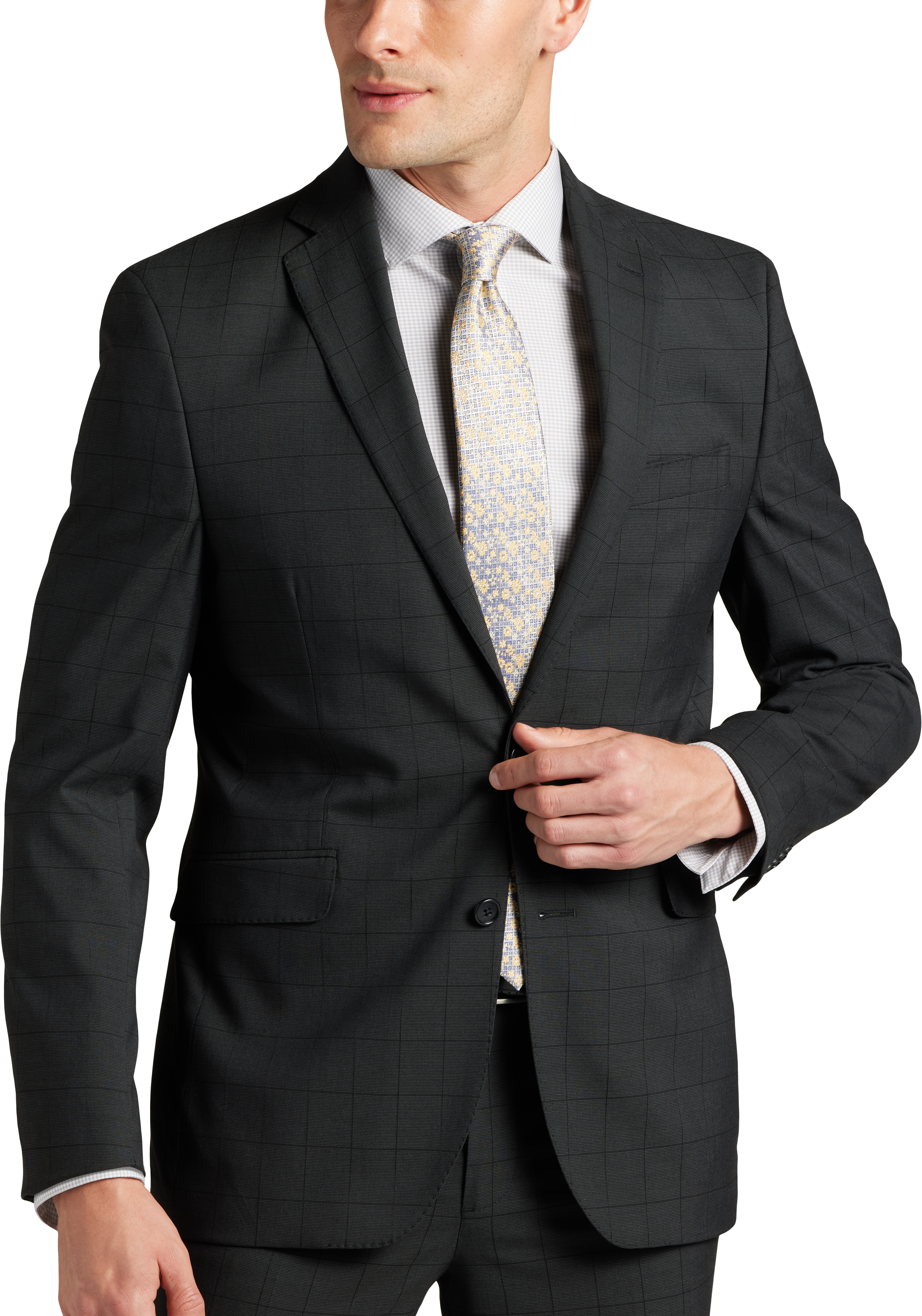 Slim Fit Windowpane Plaid Suit Separates Jacket