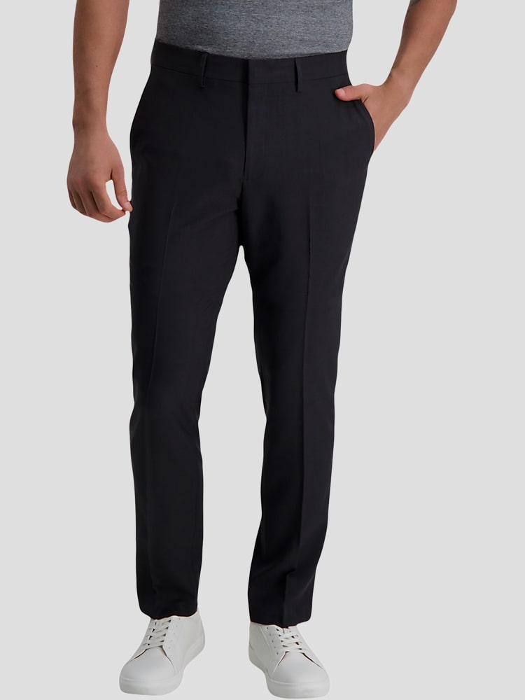 slim fit dress slacks Haggar Cool Right Performance Flex Pants, Flat Front in Khaki