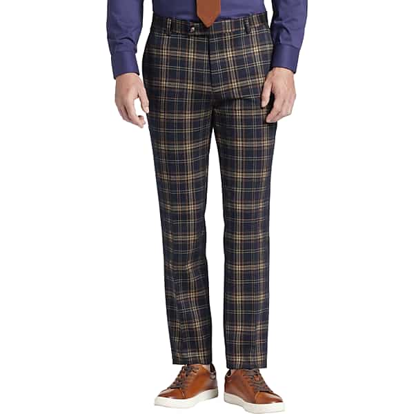 Men’s Steampunk Pants & Trousers Paisley  Amp Gray Big  Tall Mens Paisley  Gray Slim Fit Plaid Suit Separates Pants Navy Tan Pumpkin - Size 44W x 34L $89.99 AT vintagedancer.com