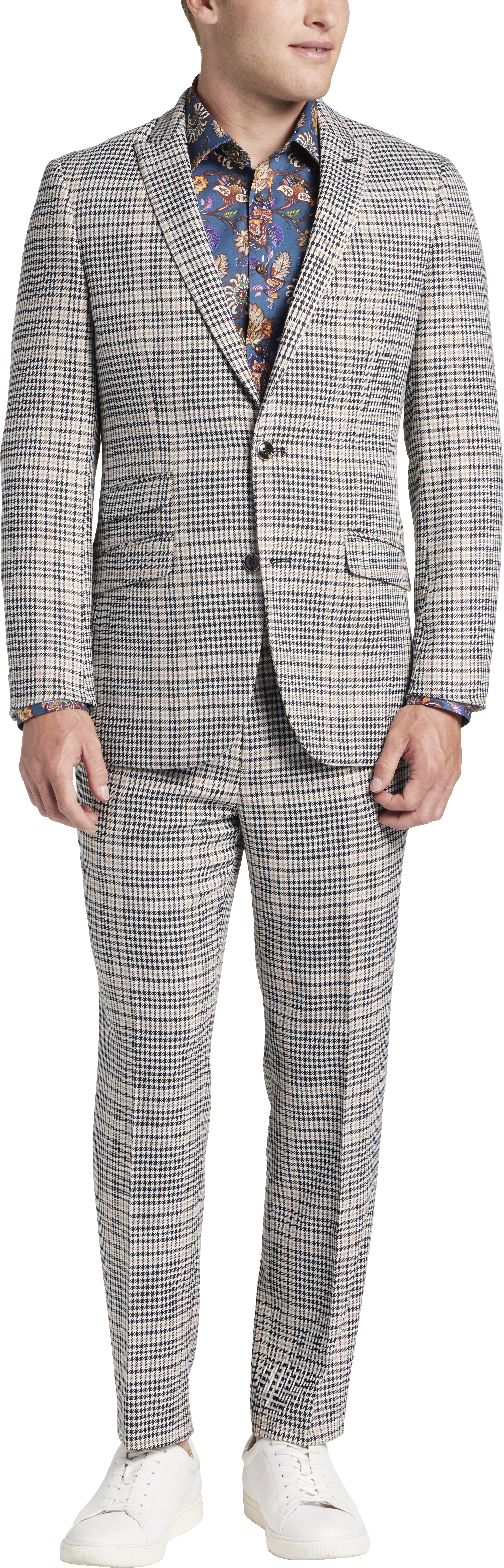 Slim Fit Peak Lapel Houndstooth Plaid Suit Separates Jacket