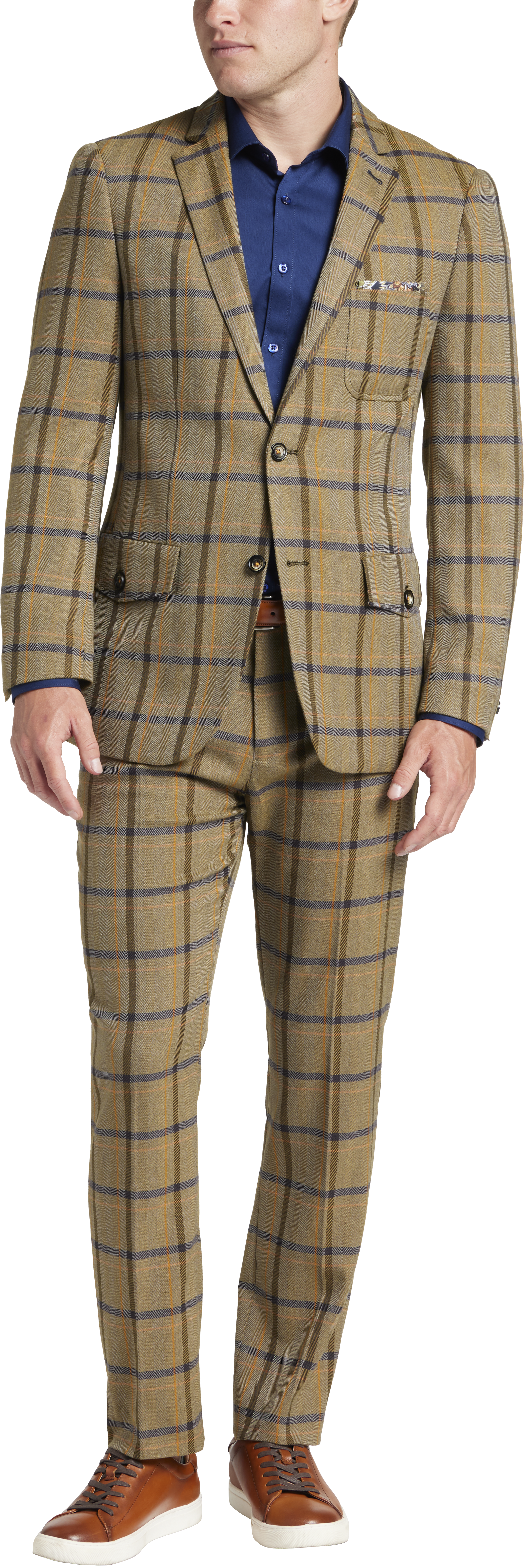 Slim Fit Herringbone Plaid Suit Separates Jacket