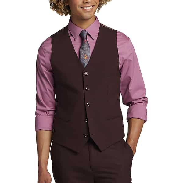 Paisley & Gray Men's Slim Fit Suit Separates Vest Port Purple Wine - Size: XL