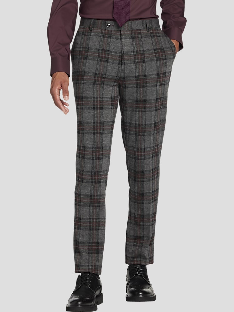 Paisley Gray Slim Fit Tartan Plaid Suit Separates Pants Pants