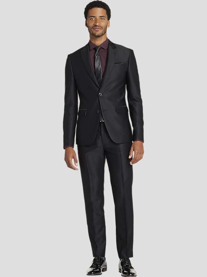 Egara Skinny Fit Peak Lapel Shiny Suit Jacket