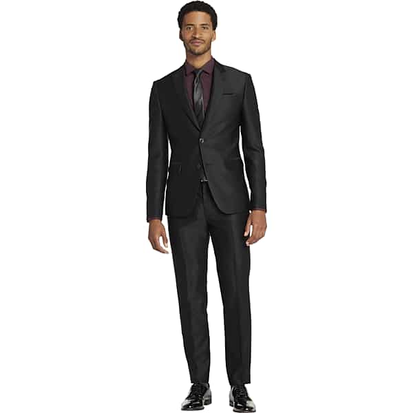 Egara Skinny Fit Peak Lapel Shiny Men's Suit Separates Jacket Black - Size: 42 Long