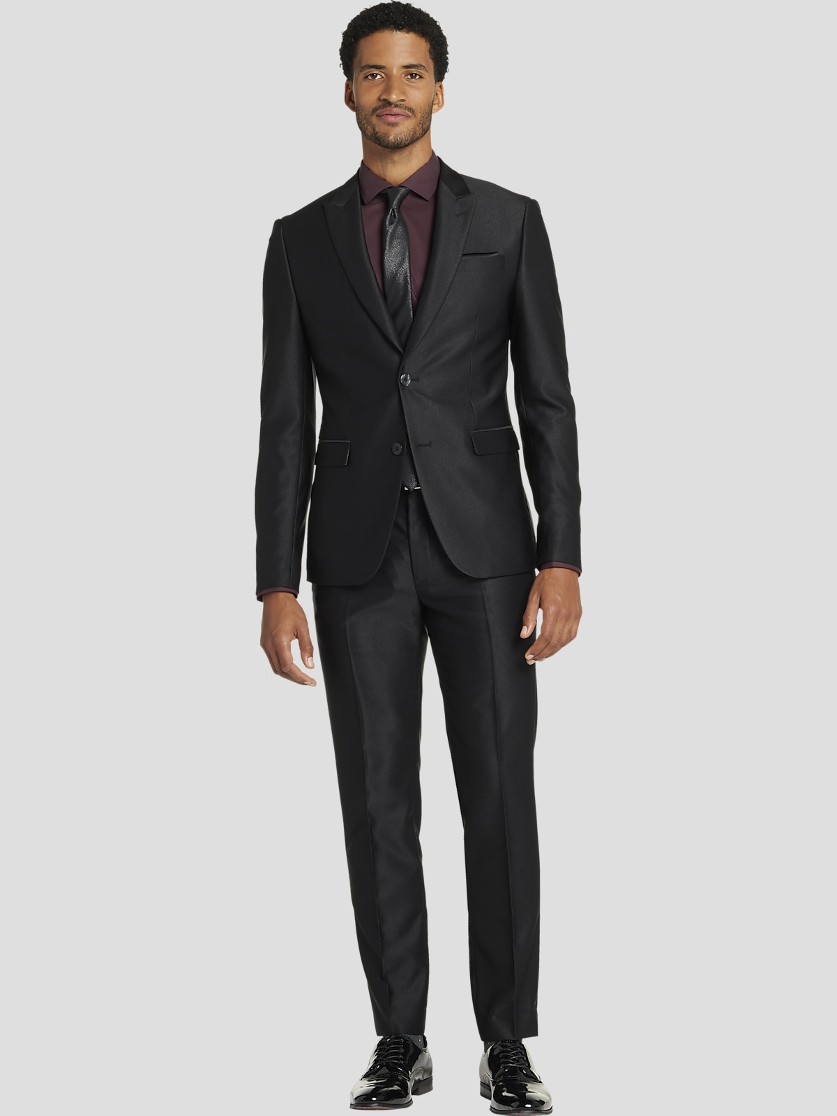 Egara Skinny Fit Peak Lapel Shiny Men s Suit Jacket at Men s Wearhouse Teal Blue Size 42 Regular Suit Separates