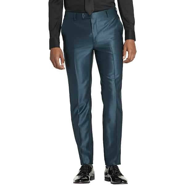 Egara Skinny Fit Shiny Men's Suit Separates Pants Teal - Size: 40W x 32L