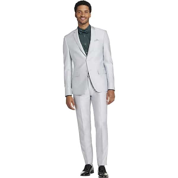 Egara Skinny Fit Notch Lapel Shiny Men's Suit Separates Jacket Platinum - Size: 43 Regular
