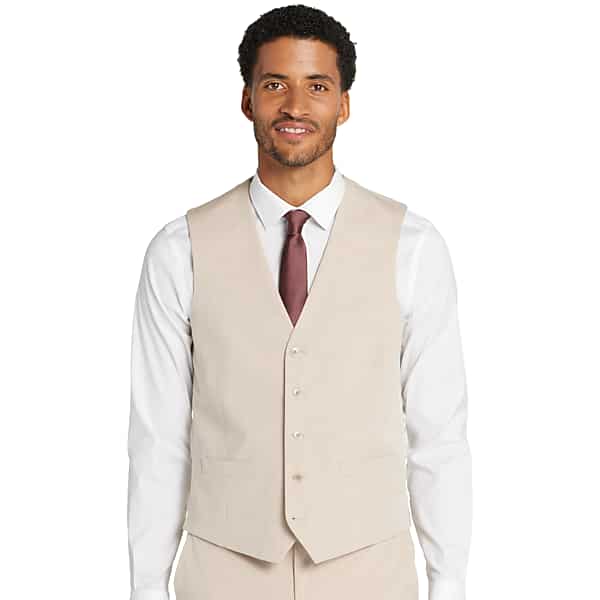 Egara Skinny Fit Men's Suit Separates Vest Tan Solid - Size: Medium