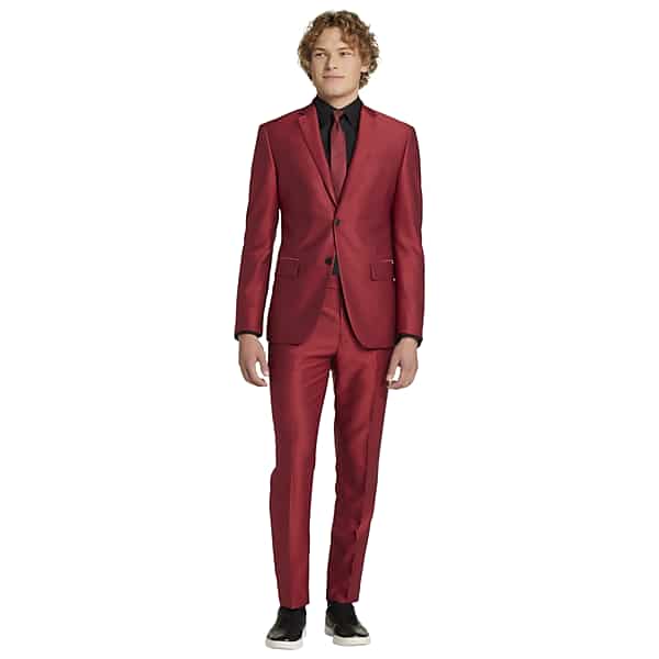 Egara Skinny Fit Shiney Men's Suit Separates Jacket Red - Size: 46 Regular