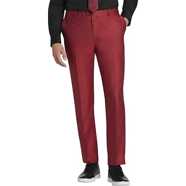 Egara Skinny Fit Shiny Men's Suit Separates Pants Red - Size: 34W x 30L