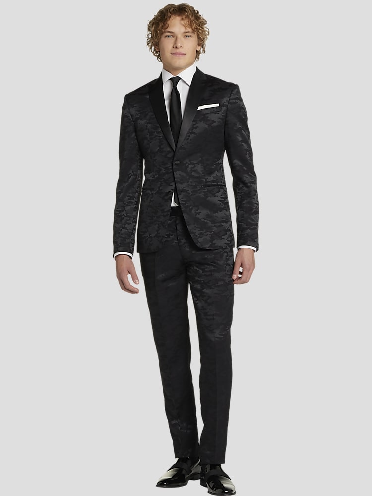 Egara Skinny Fit Peak Lapel Satin Camouflage Tuxedo Jacket Tuxedo Jackets Men s Wearhouse