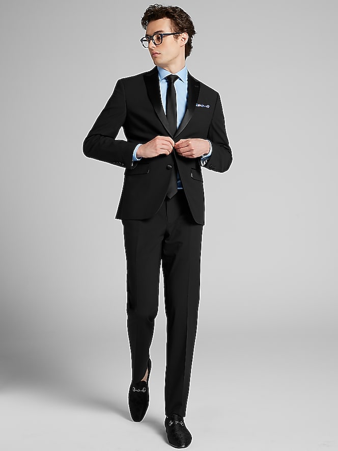 Egara Skinny Fit Satin Peak Lapel Tuxedo Jacket