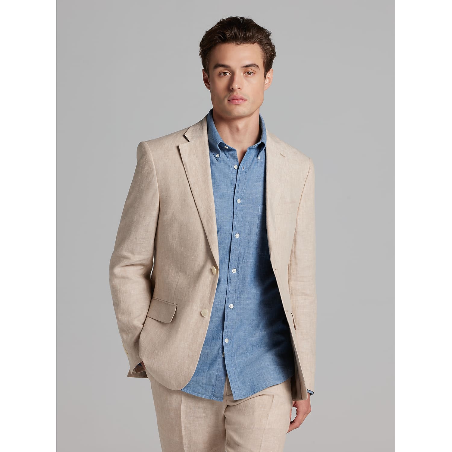 Tommy Hilfiger Big & Tall Modern Fit Linen Suit Jacket in Tan Solid, Size 50 Long – Men’s Lightweight Sport Coat for Warm-Weather Events