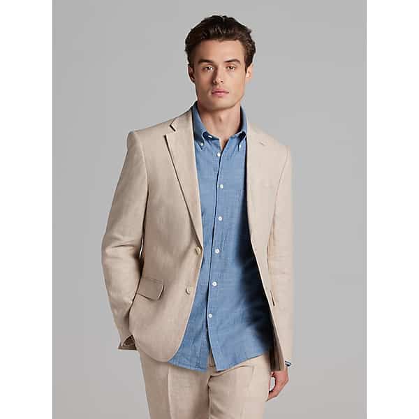 Tommy Hilfiger Modern Fit Linen Men's Suit Jacket Tan Solid - Size: 50 Long TMW3YGU50305