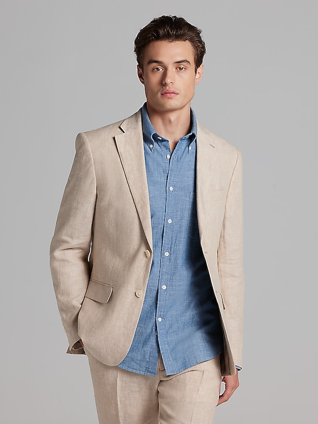 Tommy Hilfiger Modern Fit Linen Men's Suit Jacket , Tan Solid