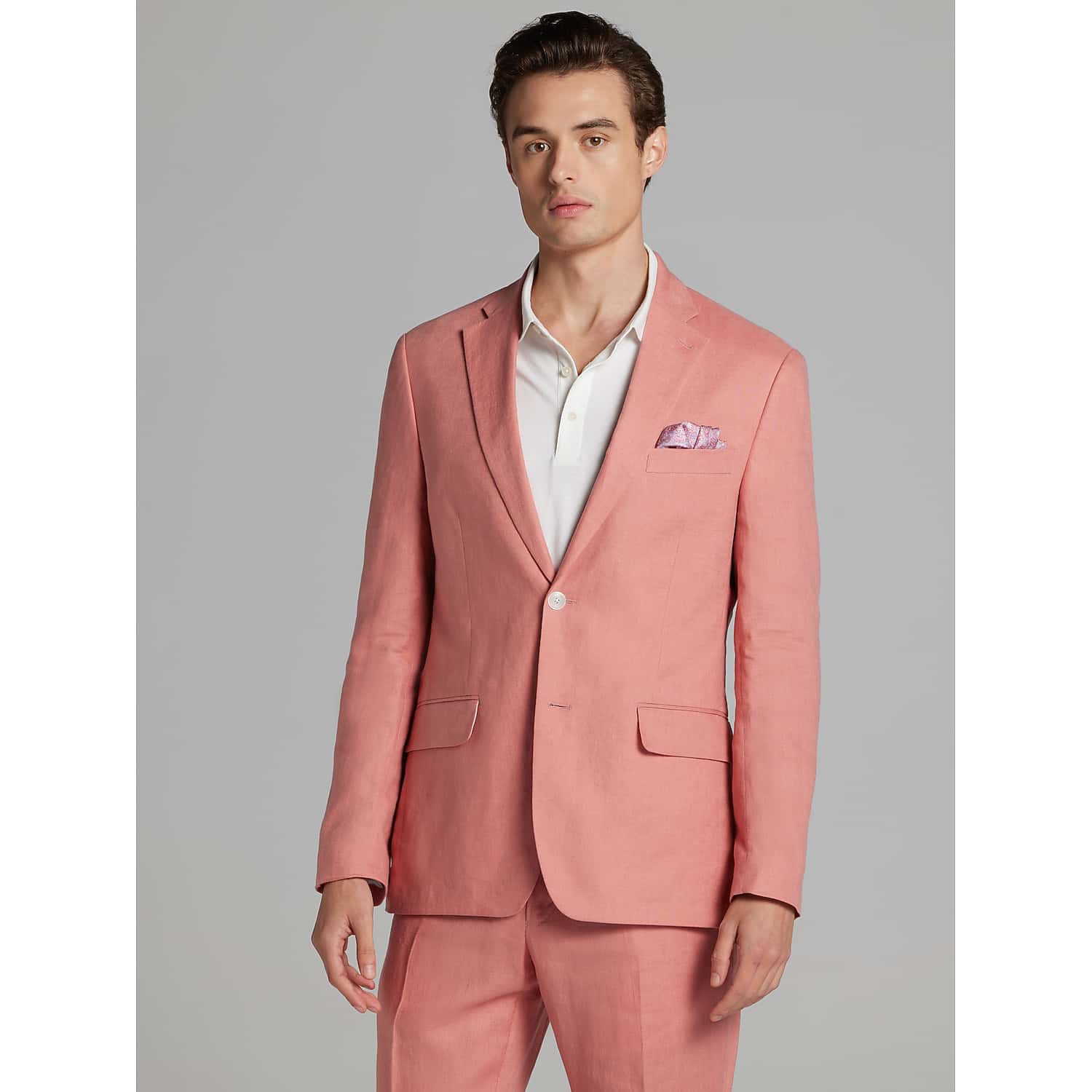 Tommy Hilfiger Modern Fit Red Linen Suit Jacket – Men’s Solid Lightweight Blazer Size 44 Long for Weddings, Proms and Parties