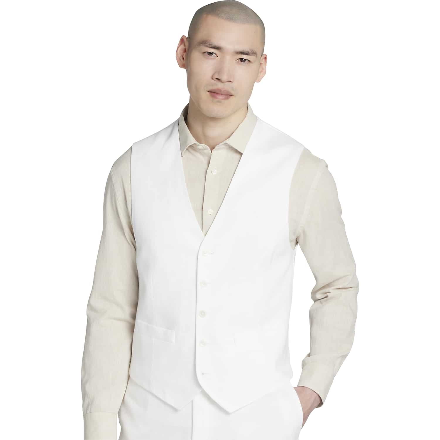 Tommy Hilfiger Modern Fit Linen Suit Vest for Men in White – Large Formal Dress Vest for Weddings and Prom