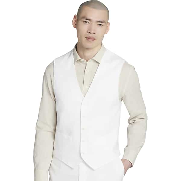 Tommy Hilfiger Modern Fit Linen Men's Suit Vest White - Size: Large TMW3YGX00L49