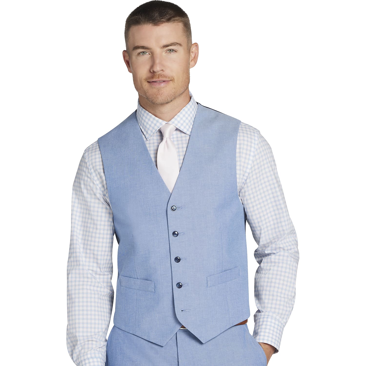 Tommy Hilfiger Modern Fit Men’s Suit Vest in Light Blue, Size Medium – Cotton Blend Solid Dress Vest for Weddings, Proms and Work