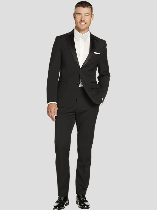Tommy Hilfiger Big & Tall Men's Modern Fit Wool Blend Notch Lapel Tuxedo Jacket , Formal Black
