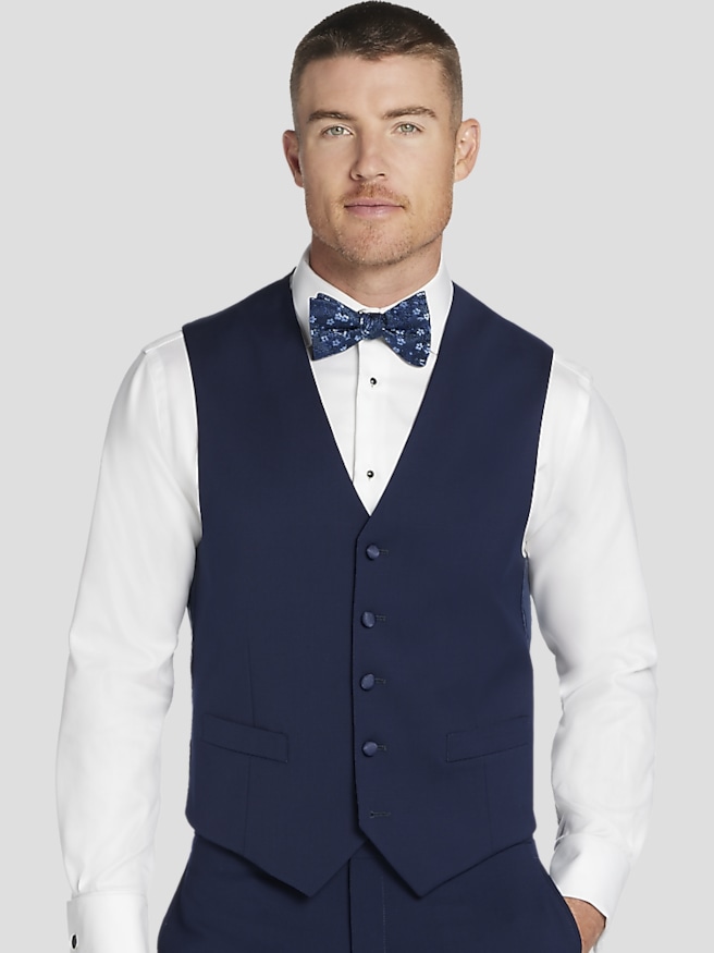 Tommy Hilfiger Big & Tall Men's Slim Fit Wool Blend Tuxedo Vest , Navy Solid / Blue