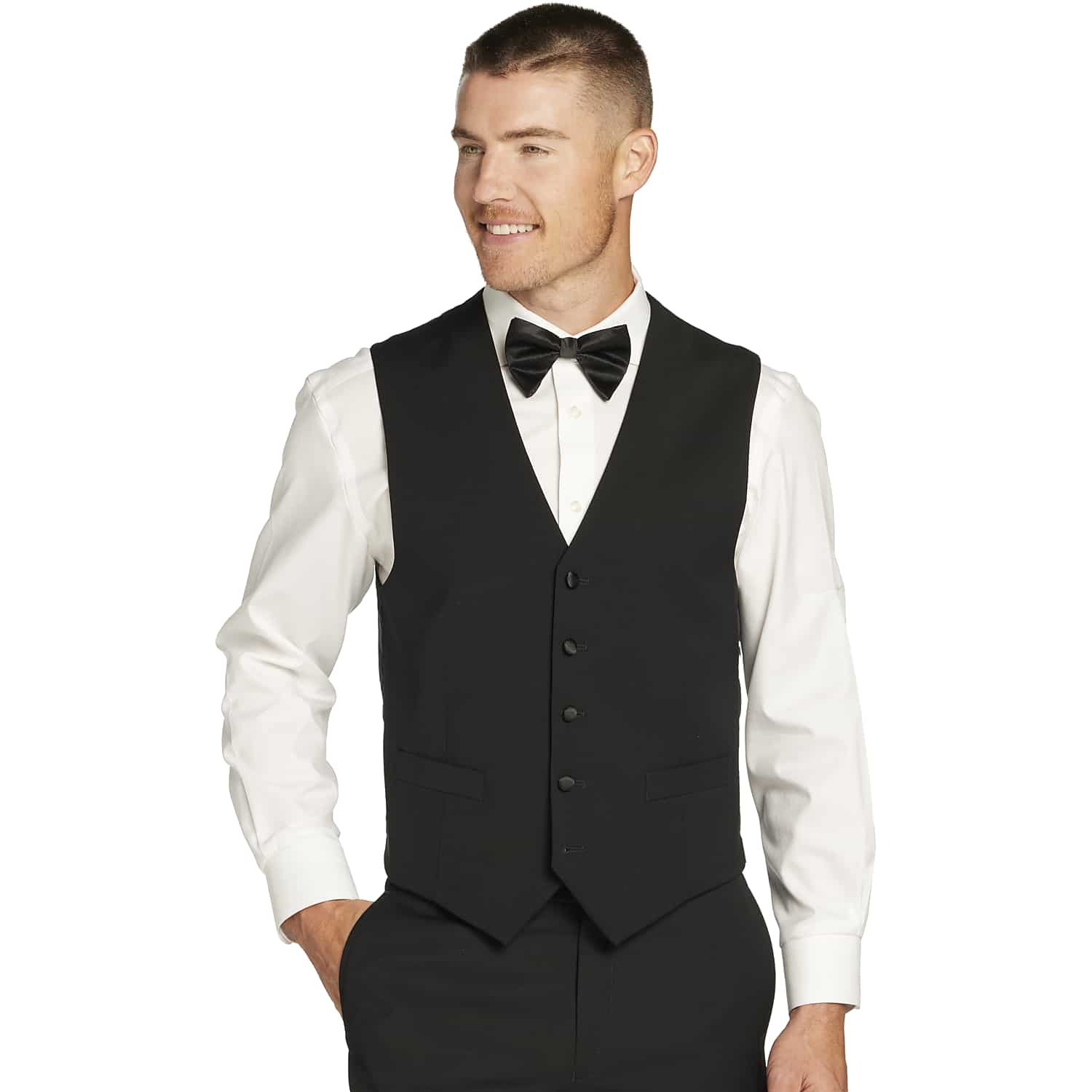 Tommy Hilfiger Slim Fit Wool Blend Tuxedo Vest in Formal Black – Men’s Large Dress Vest for Proms and Weddings