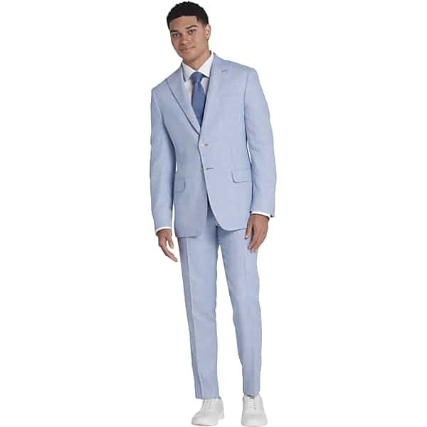 JOE Joseph Abboud Slim Fit Plaid Linen Blend Men's Suit Separates Jacket Blue Plaid - Size: 46 Regular