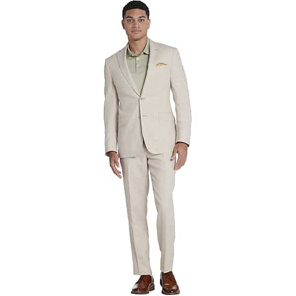JOE Joseph Abboud Big & Tall Slim Fit Windowpane Linen Blend Men's Suit Separates Jacket Tan - Size: 54 Regular