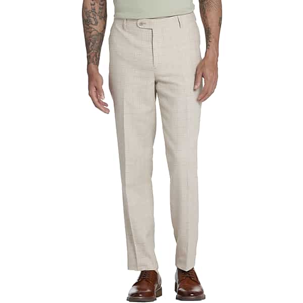 JOE Joseph Abboud Slim Fit Windowpane Linen Blend Men's Suit Separates Pants Tan - Size: 40W x 32L