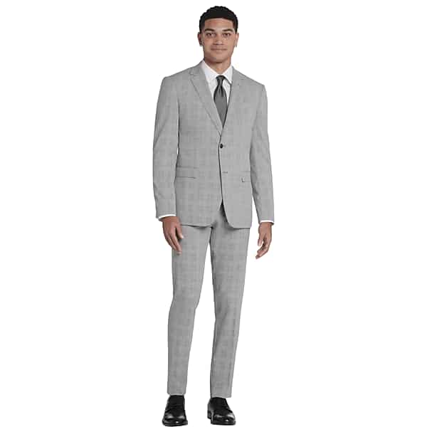 Egara Skinny Fit Plaid Men's Suit Separates Jacket Gray Plaid - Size: 46 Short