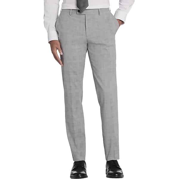 Egara Skinny Fit Plaid Men's Suit Separates Pants Gray Plaid - Size: 32W x 30L