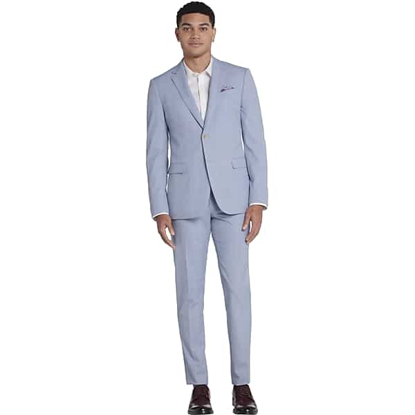 Egara Big & Tall Skinny Fit Plaid Men's Suit Separates Jacket Lt Blue Plaid - Size: 44 Extra Long