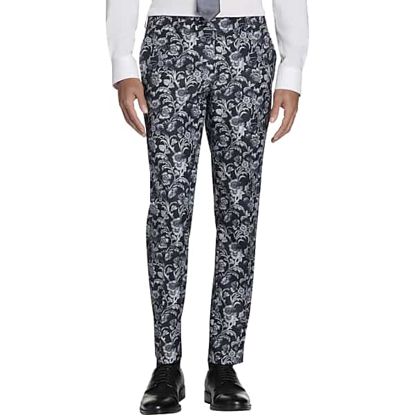 Egara Skinny Fit Floral Men's Suit Separates Pants Black Floral - Size: 34W x 32L
