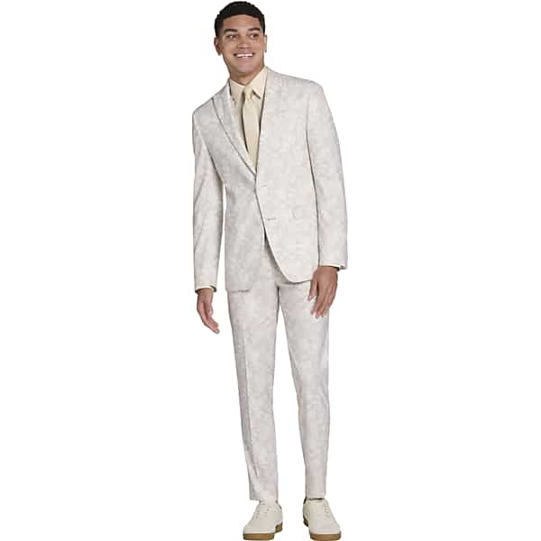 Egara Skinny Fit Peak Lapel Floral Men's Suit Separates Jacket Tan Floral - Size: 40 Regular