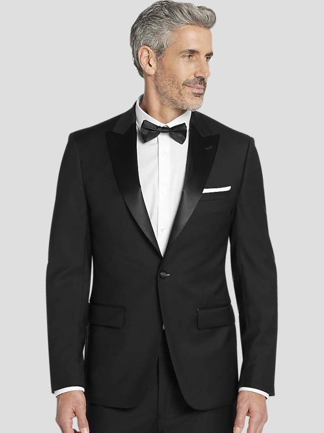 Calvin Klein Men's Slim Fit Wool Blend Peak Lapel Tuxedo Jacket , Formal / Black