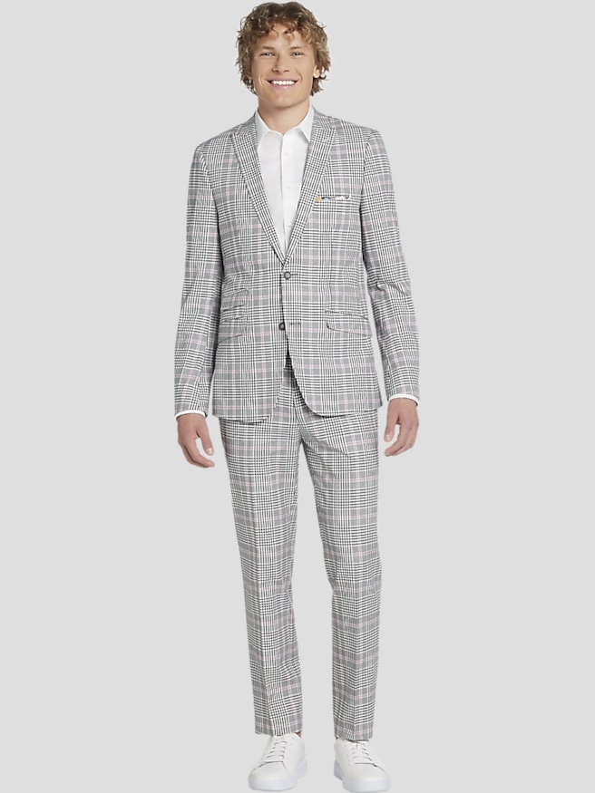 Paisley & Gray Men's Slim Fit Suit Jacket , Black/White Plaid