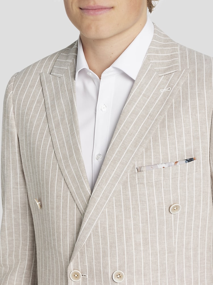 BOSS Double-breasted pinstriped linen suit メンズ Double-breasted pinstripe suit in cashmere and linen | Kiton