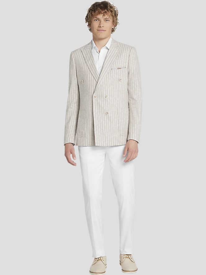 BOSS Double-breasted pinstriped linen suit メンズ Double-breasted pinstripe suit in cashmere and linen | Kiton