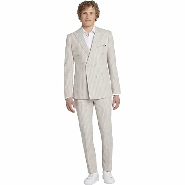 Paisley & Gray Men's Slim Fit Double Breasted Suit Separates Pinstripe Jacket Tan Stripe - Size: 46 Regular
