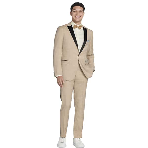 Paisley & Gray Big & Tall Men's Slim Fit Sharkskin Tuxedo Jacket Camel Shark - Size: 50 Regular
