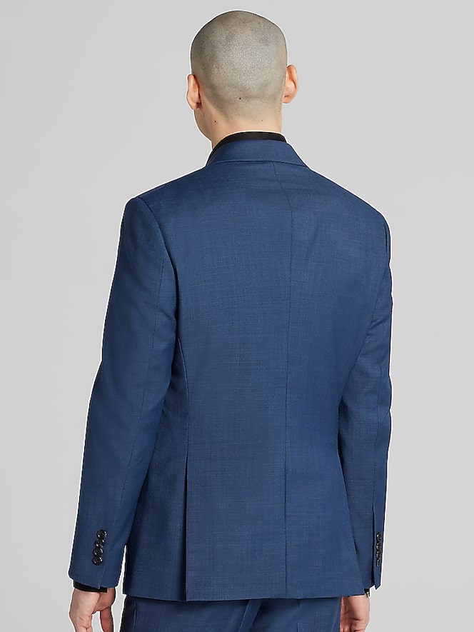 Pronto Uomo Platinum Modern Fit Premium Wool Blend Suit Jacket, Navy Sharkskin - Image 3 of 7
